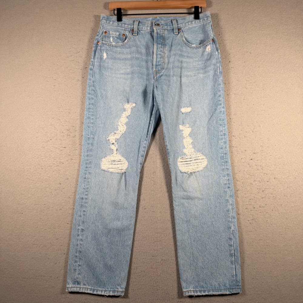 Levis Premium 501 Original Fit Distressed Light Wash Jeans W29 L26‎ Big E Retro